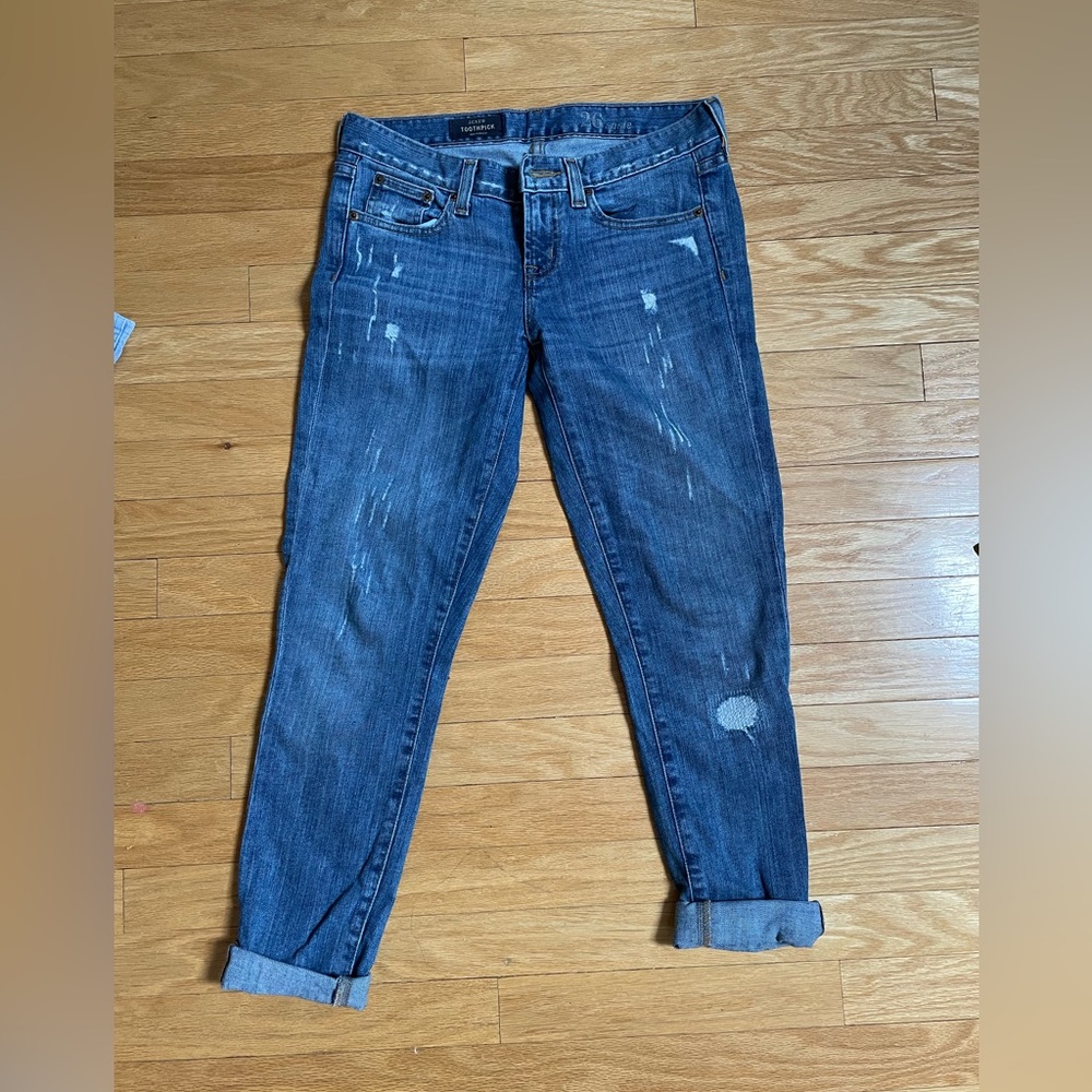 JCrew toothpick ankle jeans. Size 26. Distressed.